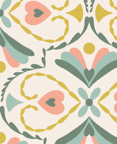 Satijnkatoen met een kleurrijk patroon met hartjes en bloemen erop