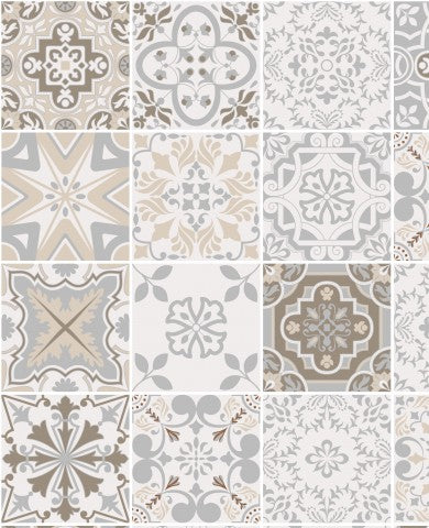 Waterproof fabric a set of tiles in beige and gray
