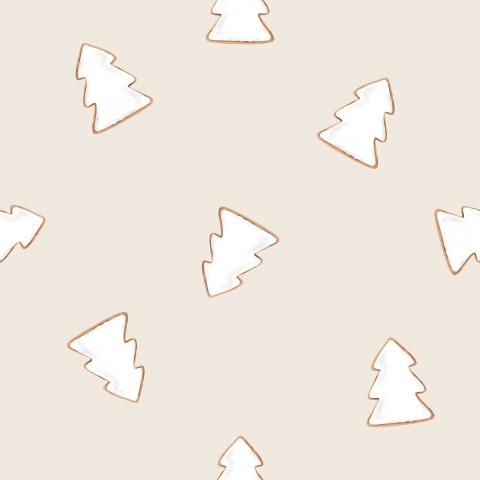 Maglia a coste con motivo di alberi di Natale su sfondo beige