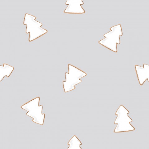 Satin cotton pattern of Christmas trees on a grey background
