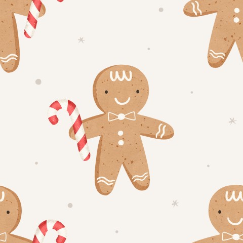 Panama Christmas pattern with gingerbread men and candy canes