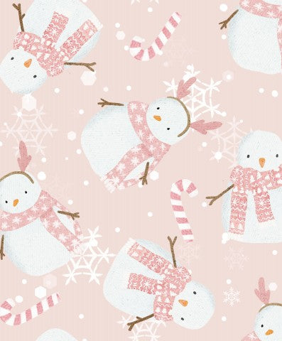 Satin Baumwolle Schneemännern und Zuckerstangen auf einem rosa Hintergrund