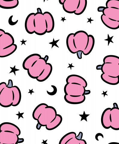 Satin cotton pink pumpkins and stars on white background