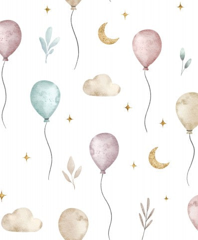 Palloncini e stelle in raso di cotone acquerello