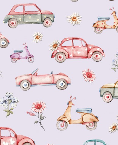 SoftShell cars and scooters in watercolor