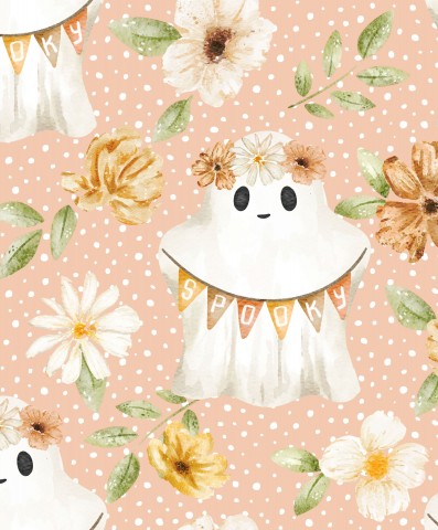 Jersey a Halloween fabric pattern with a ghost and flowers