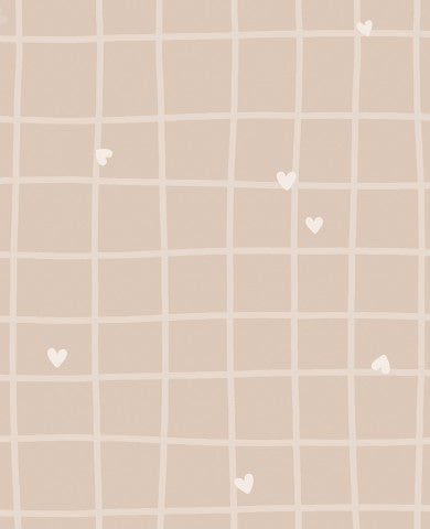 Waterproof fabric a beige and white check pattern with hearts