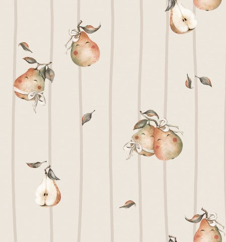 Muslin pears and leaves on it