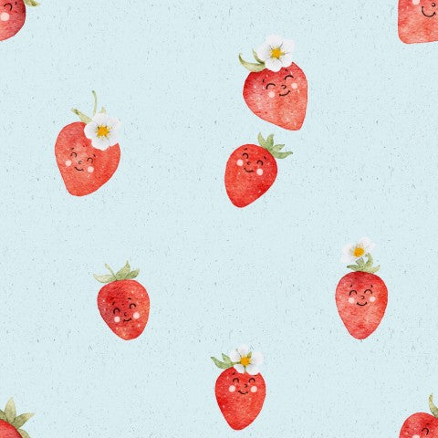 French Terry strawberries on a blue background