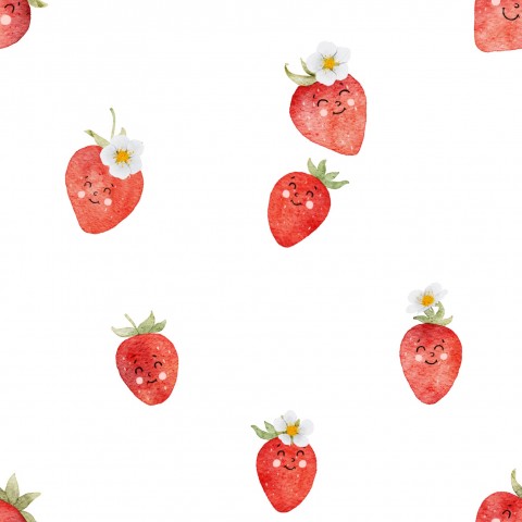 French Terry Erdbeeren und Blumen