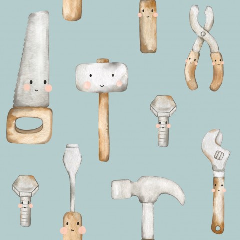 Satinbomull en samling av olika verktyg på en blå bakgrund