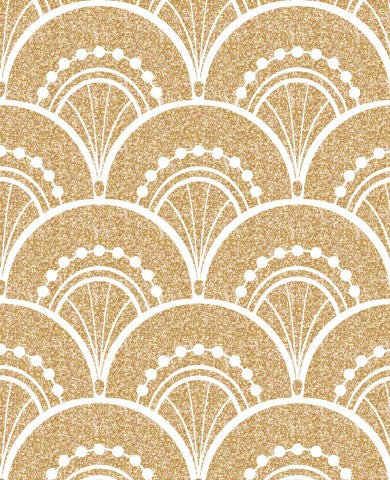 Muslin, et guld- og hvidt Art Deco-tapetmønster