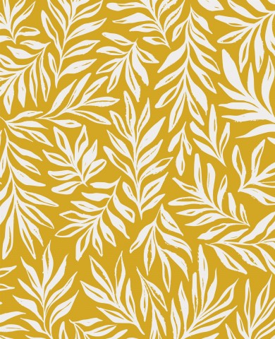 French Terry a yellow and white pattern with leaves