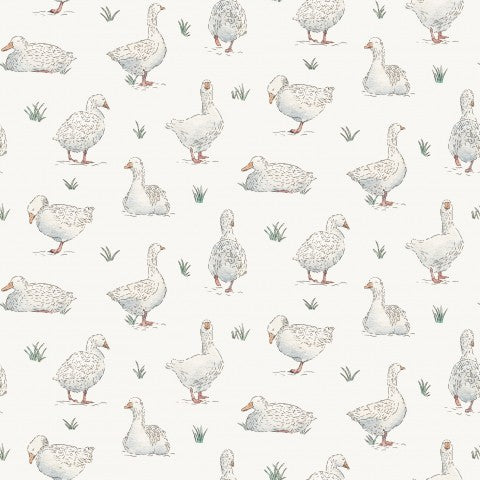 Rib Jersey a duck pattern on a white background