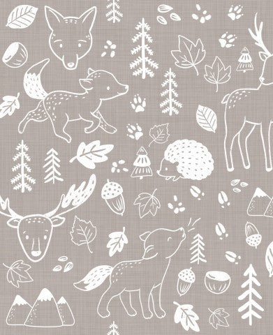 Graue Baumwolle mit Waldtier-Print: Naturgewaltige Designs auf weichem Stoff für Ihre nächste Nähsaison. Ideal für T-Shirts, Hoodies oder Taschen - Qualität in
