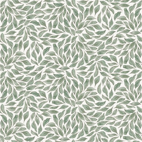 French Terry med et grønt og hvidt mønster med blade