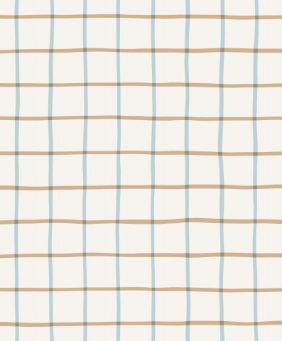 Leichtes und weiches Baumwoll-Canvas-Muster in Grid-Optik kombiniert aus Blau und Beige, ideal für Nähereien und Crafting-Projekte, Meterware zum Selber nähen.