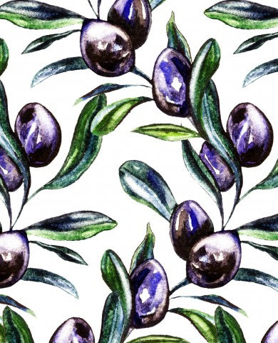 Tessuti di cotone liscio per motivi acquerellati - Tela di cotone Grandi rami di ulivo, 100% naturale, ideale per cucire disegni e disegni artistici