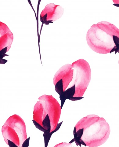 French Terry watercolor pattern with pink flowers