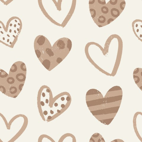 French Terry brown and beige hearts