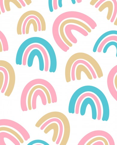 French Terry pink and blue rainbows