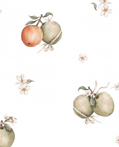 Waterbestendig aquarelpatroon van stof met appels en bloemen