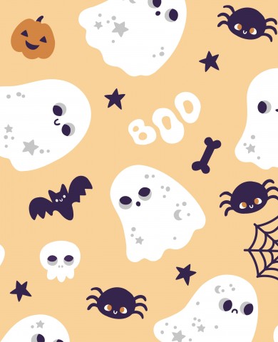 Muslin Halloween-mønster med spøgelser, flagermus og edderkopper