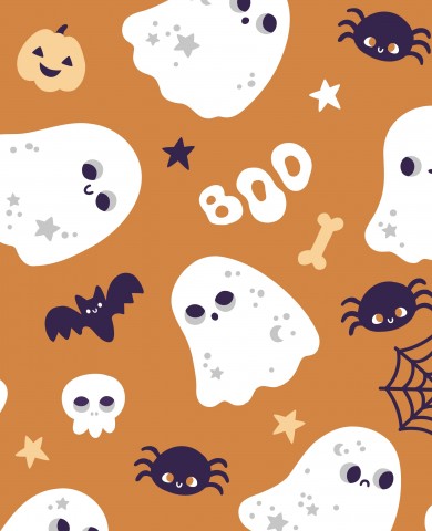 Satin cotton Halloween pattern with ghosts and bats