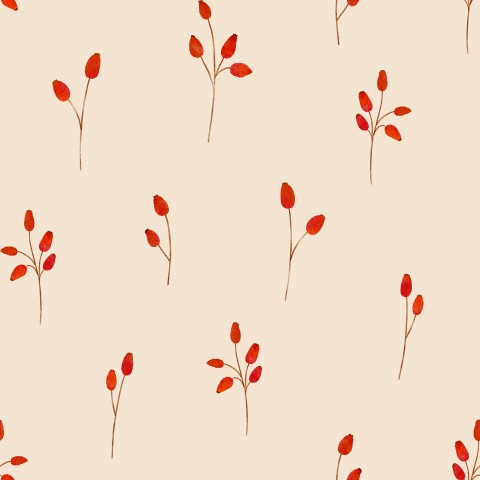 French Terry red leaves on beige background
