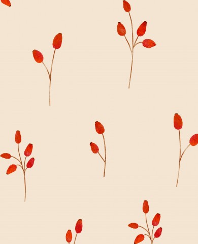 Foglie rosse in raso di cotone su sfondo beige