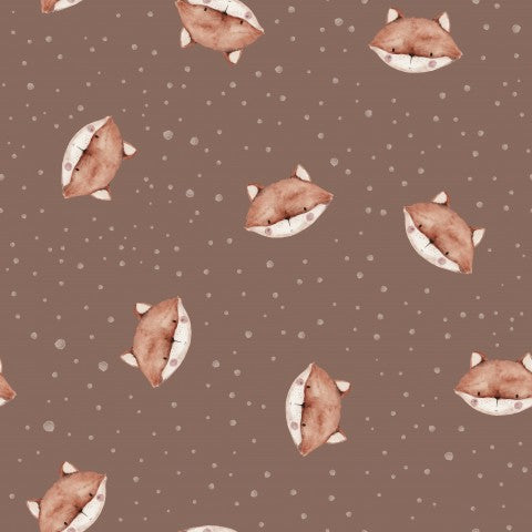 French Terry un motif de renard marron et blanc sur fond marron