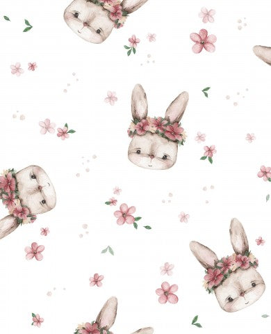 Satijnkatoen aquarel konijnen en bloemen