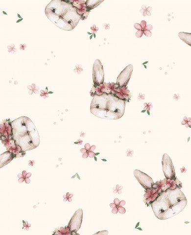 Tissu imperméable aquarelle lapins et fleurs