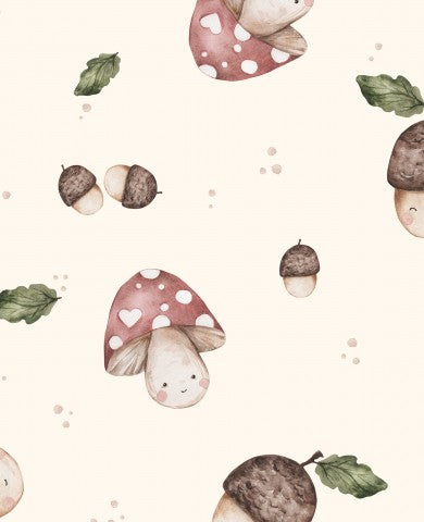 Panama Aquarellmuster mit Pilzen und Eicheln