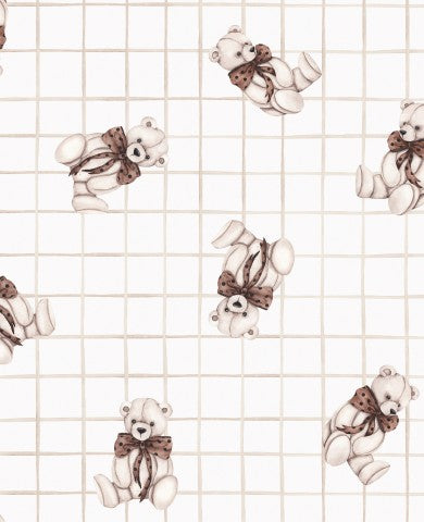 Rib Jersey a pattern of teddy bears on a checkered background