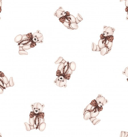Muslin teddy bears on a white background