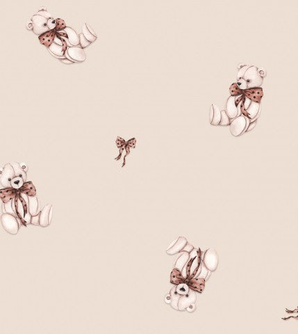 French Terry a pattern of teddy bears on a beige background
