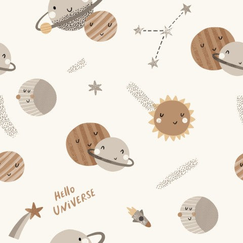 Rib jersey pattern with planets and stars on it