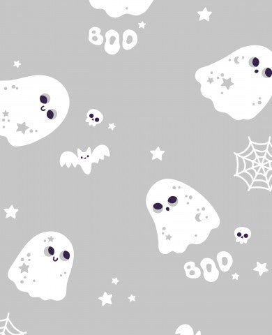 Satin cotton Halloween pattern with ghosts and bats
