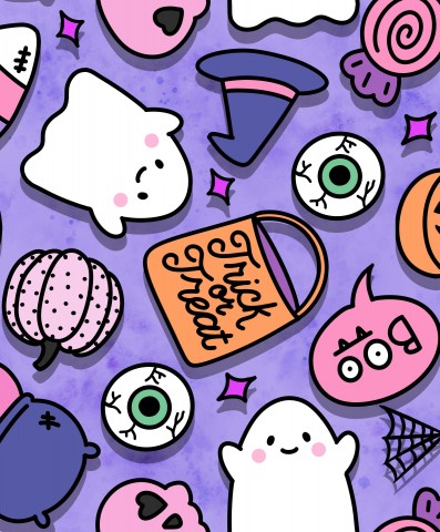 Halloween-spökpumpor för flickor i lila canvasbomull - perfekta symaterial!