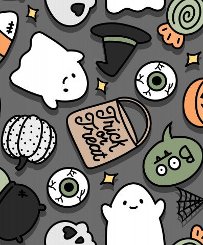 Rib Jersey Halloween pattern with ghosts, pumpkins and spooks