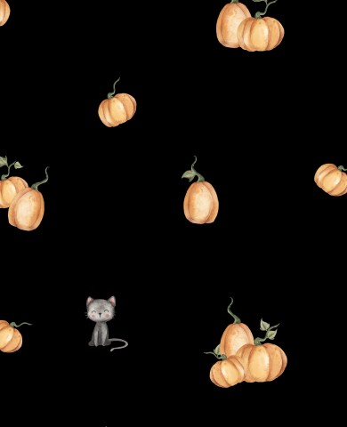 SoftShell a black and white pattern with pumpkins and a cat