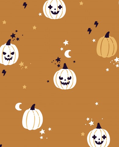French Terry Halloween-mønster med græskar og stjerner