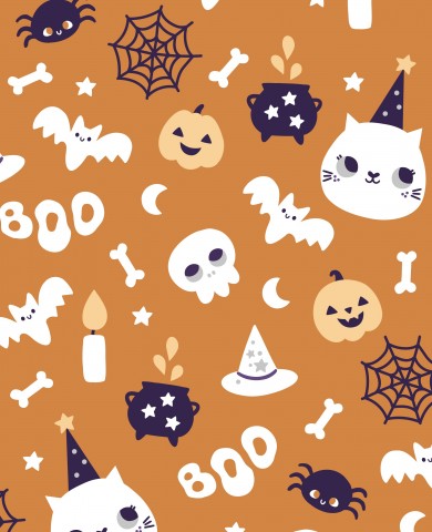 Panama Halloween-mønster med katte, flagermus og hekse