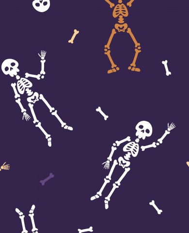 Motivo di Halloween in mussola con scheletri
