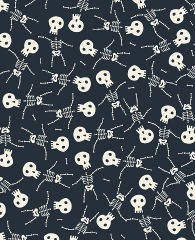 Satin cotton a pattern of skeletons on a dark background
