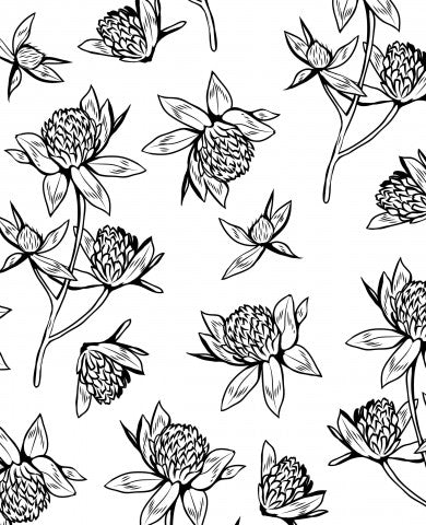 Panama pattern of black and white flowers