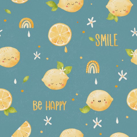 SoftShell lemons and rainbows on a blue background