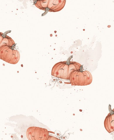 French Terry Aquarellmuster mit Halloween-Kürbissen