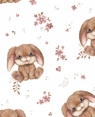 SoftShell cute brown rabbits and pink flowers